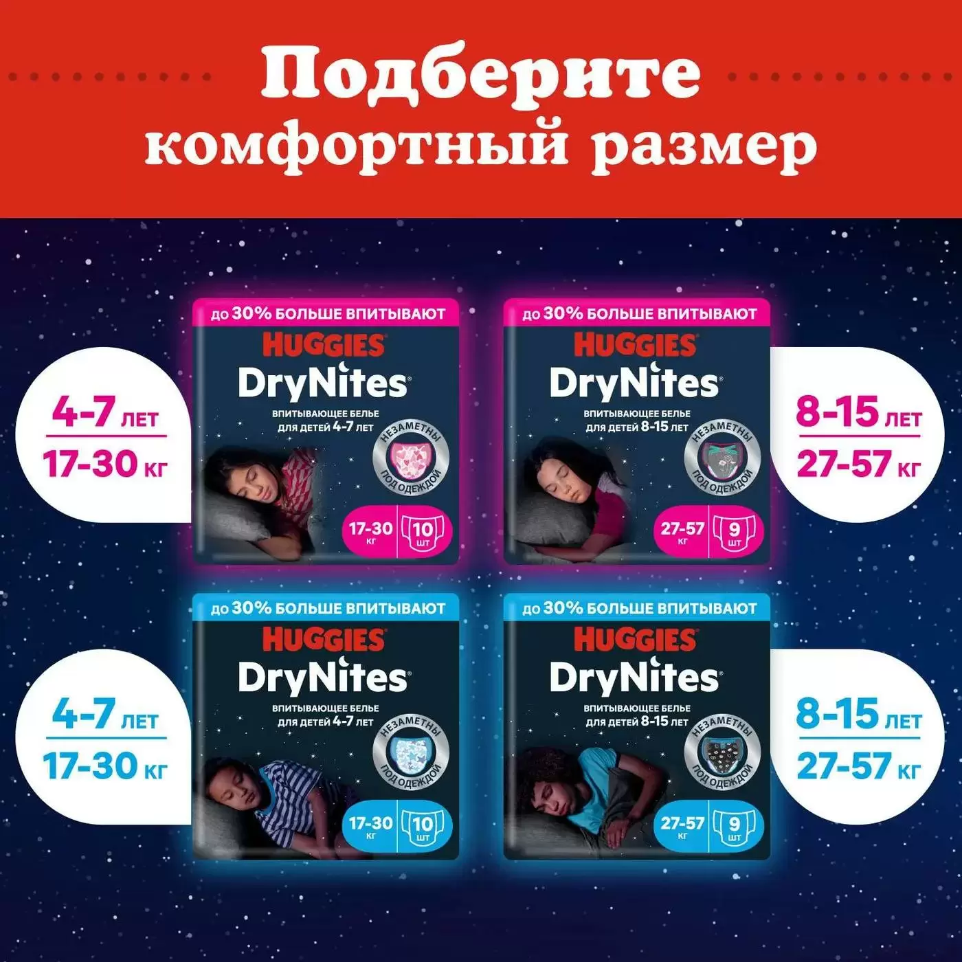 Подгузники-трусики для девочек Huggies DryNites 8-15 лет 27-57 кг 9 шт