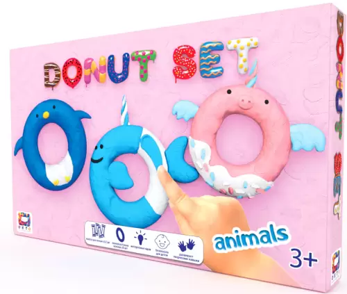 Набор лёгкого прыгающего пластилина ТМ Moon Light Clay Donut Set Animals (Мегатойс)