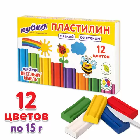 Пластилин мягкий 12цв 180г ЮНЛАНДИЯ ВЕСЕЛЫЙ ШМЕЛЬ