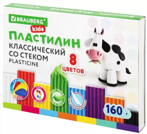 Пластилин классический 8цв 160г BRAUBERG KIDS