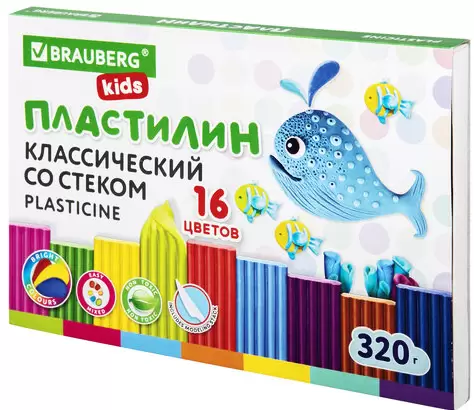 Пластилин классический BRAUBERG KIDS 16 цветов